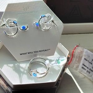 Twofer Earrings and Ring Set| Azure Blue fire opal October birthday Collection